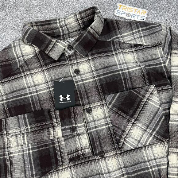 Under Armour UA Expanse Flannel Shirt Mens XL Brown Plaid Button Down 1386999 - Picture 1 of 9